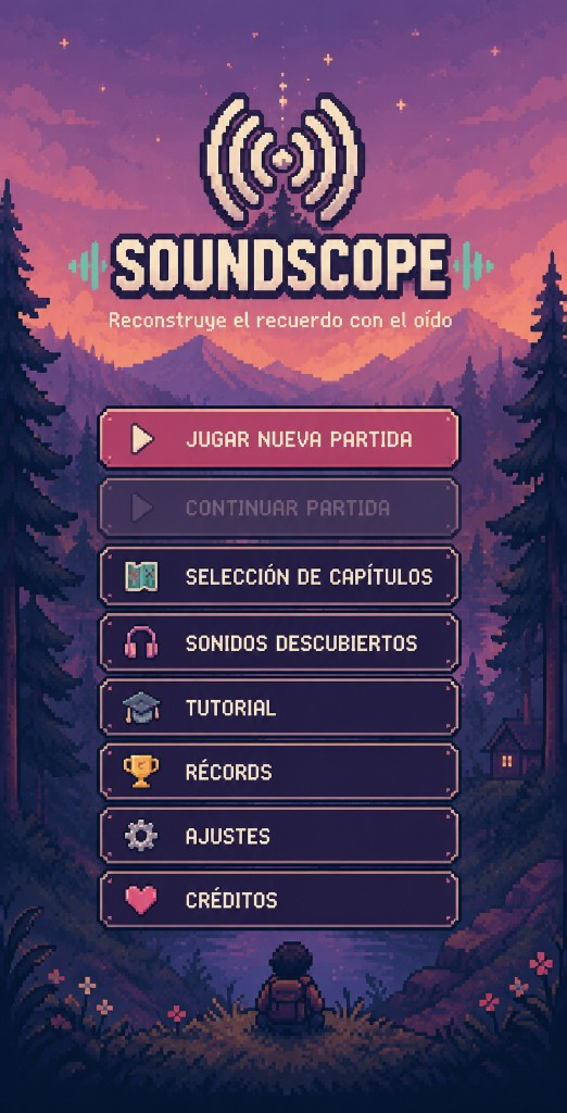 Pantalla de inicio de SoundScope: Reconstruye el recuerdo con el oído.